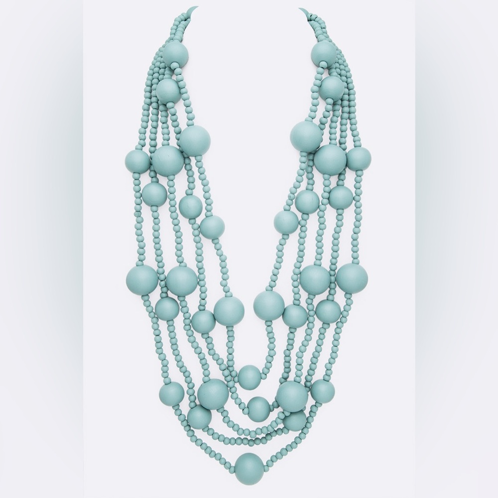 Wood Layered Bead Collar Statement Necklace